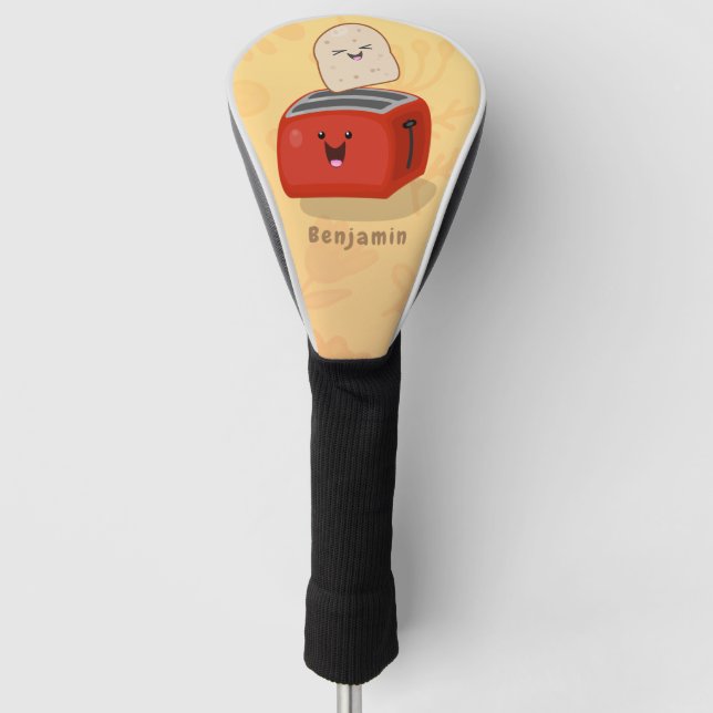 Cute kawaii toast and red toaster cartoon golf head cover (Front)