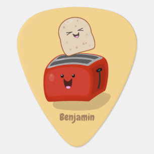 Cute kawaii toast and red toaster cartoon guitar pick