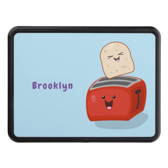 Cute kawaii toast and red toaster cartoon hitch cover (Front)