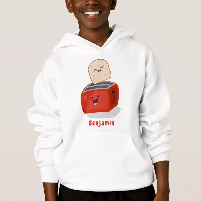 Cute kawaii toast and red toaster cartoon hoodie (Front)