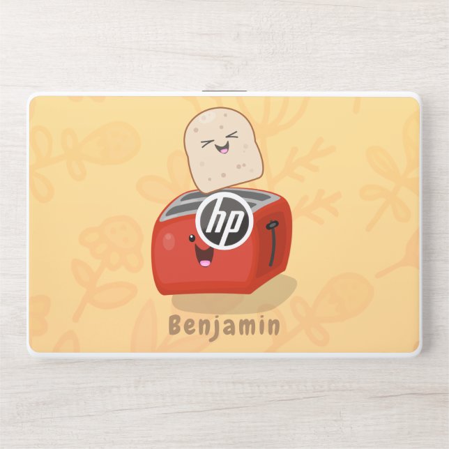 Cute kawaii toast and red toaster cartoon HP laptop skin (Front)