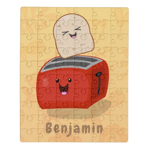 Cute kawaii toast and red toaster cartoon jigsaw puzzle