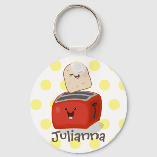 Cute kawaii toast and red toaster cartoon keychain