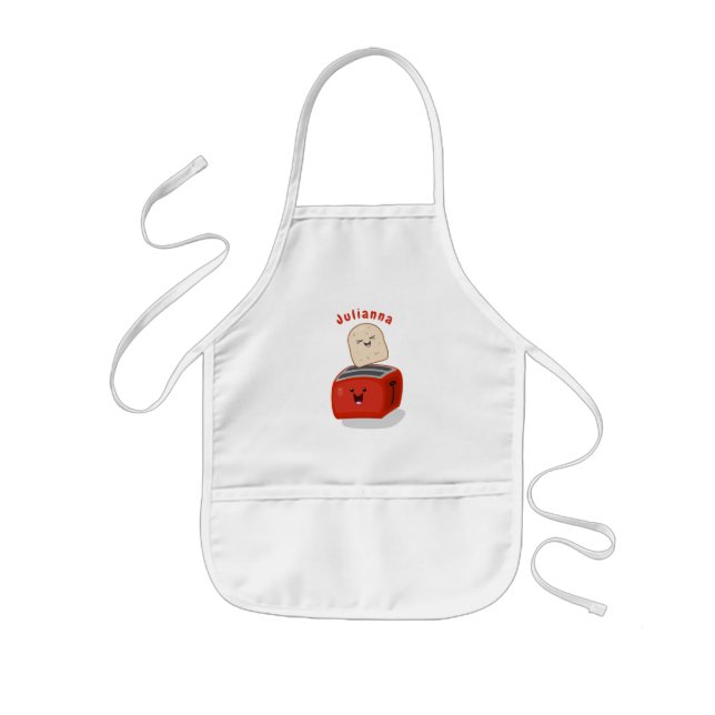 Cute kawaii toast and red toaster cartoon kids' apron (Front)