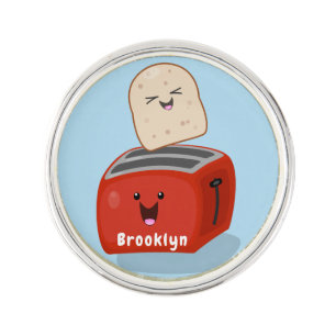 Cute kawaii toast and red toaster cartoon lapel pin