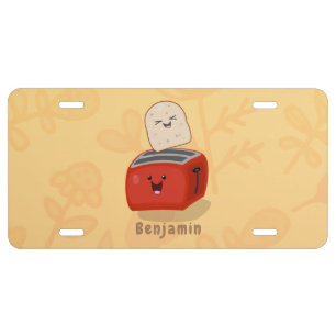 Cute kawaii toast and red toaster cartoon license plate