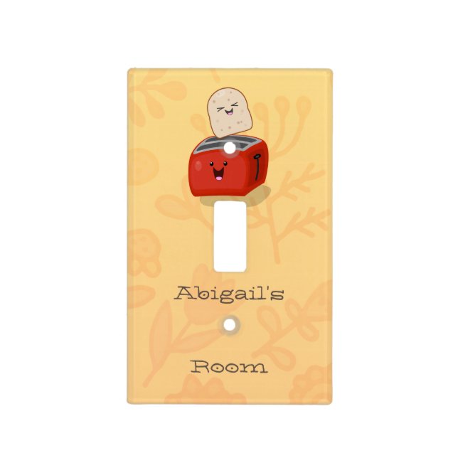 Cute kawaii toast and red toaster cartoon  light switch cover (Front)