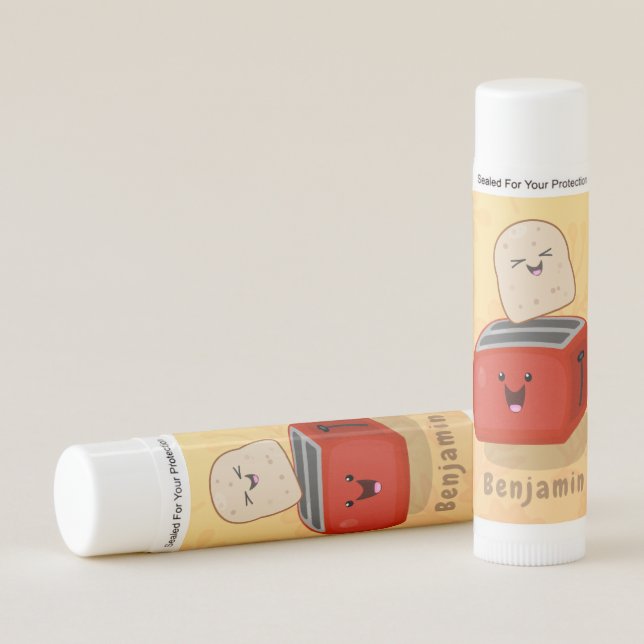 Cute kawaii toast and red toaster cartoon lip balm (Front)
