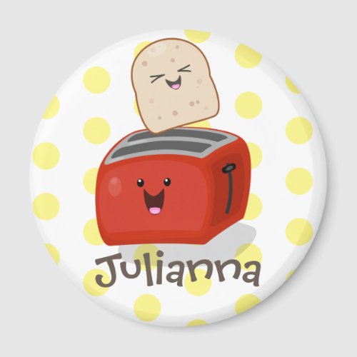 Cute kawaii toast and red toaster cartoon magnet