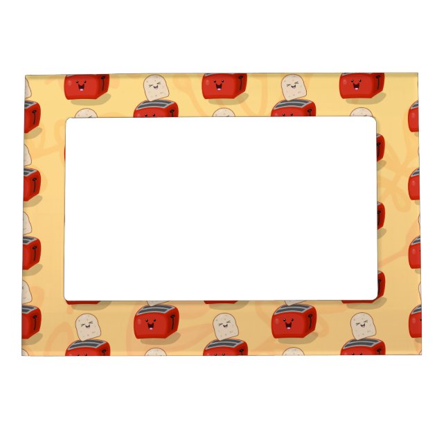 Cute kawaii toast and red toaster cartoon magnetic frame (Front)