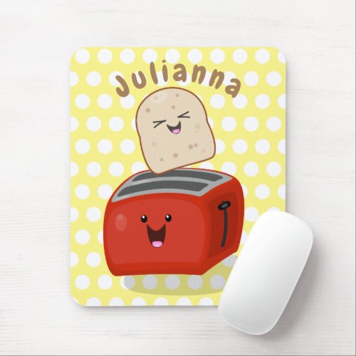 Cute kawaii toast and red toaster cartoon mouse pad