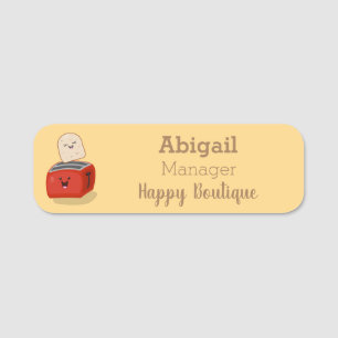 Cute kawaii toast and red toaster cartoon  name tag