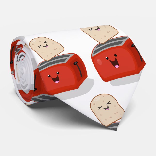 Cute kawaii toast and red toaster cartoon neck tie (Rolled)