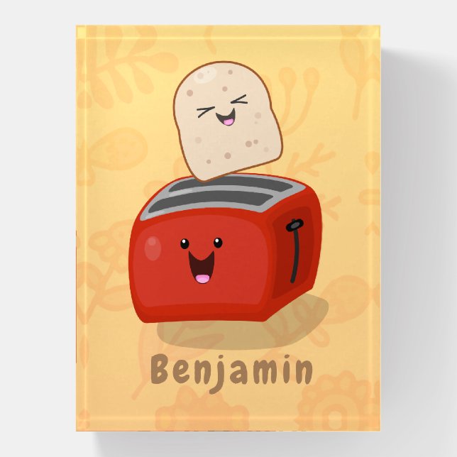 Cute kawaii toast and red toaster cartoon paperweight (Vertical)