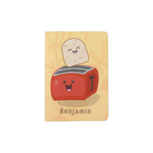 Cute kawaii toast and red toaster cartoon passport holder
