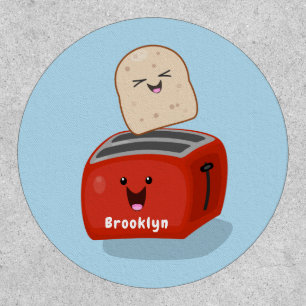 Cute kawaii toast and red toaster cartoon patch
