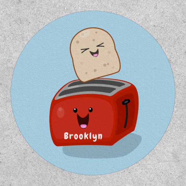 Cute kawaii toast and red toaster cartoon patch (Front)