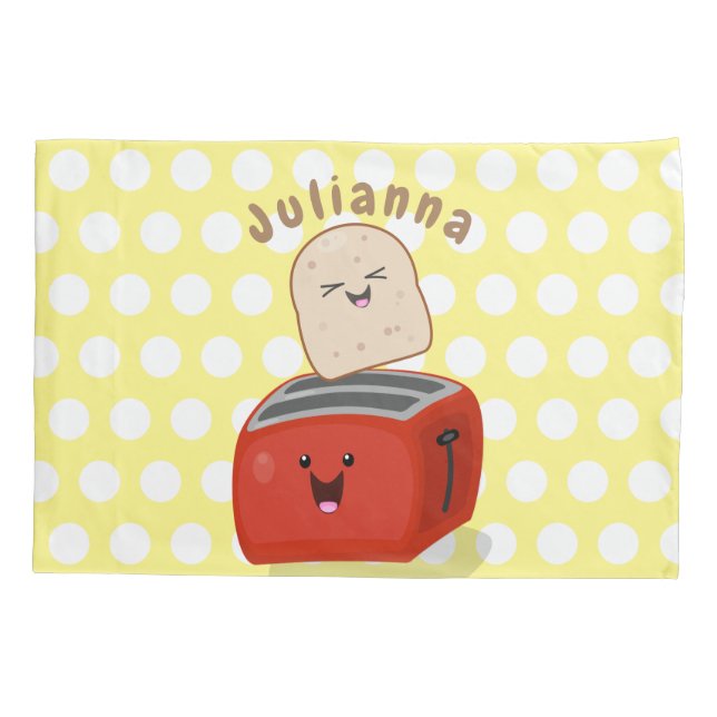 Cute kawaii toast and red toaster cartoon pillow case (Back)
