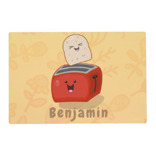 Cute kawaii toast and red toaster cartoon placemat