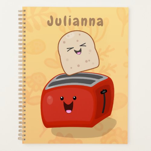 Cute kawaii toast and red toaster cartoon planner