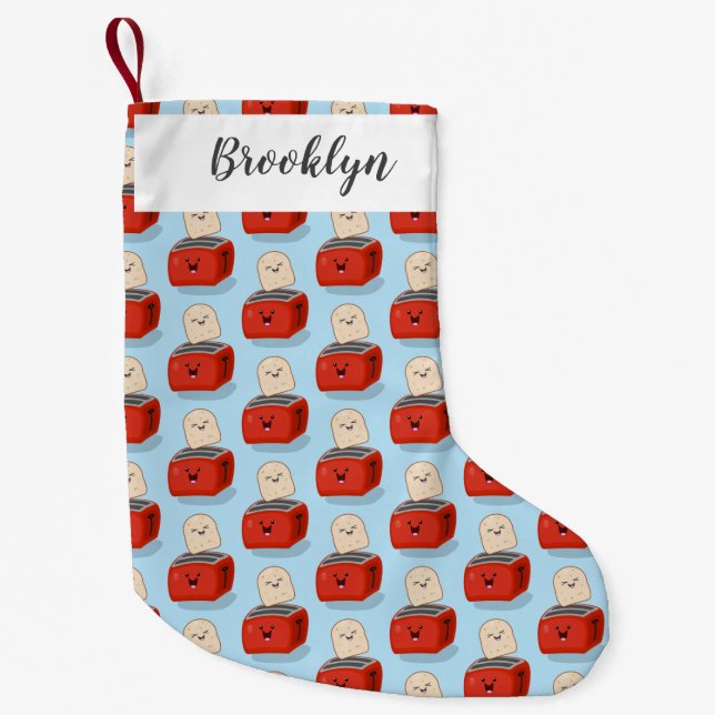 Cute kawaii toast and red toaster cartoon small christmas stocking (Front)