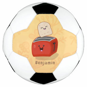 Cute kawaii toast and red toaster cartoon soccer ball