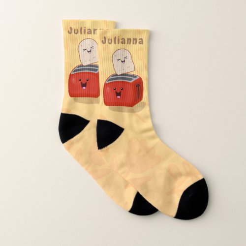 Cute kawaii toast and red toaster cartoon socks