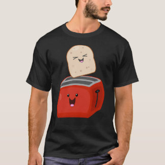 Cute Kawaii Toast And Red Toaster Cartoon T-Shirt