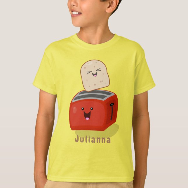 Cute kawaii toast and red toaster cartoon T-Shirt (Front)