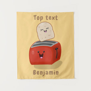 Cute kawaii toast and red toaster cartoon tapestry