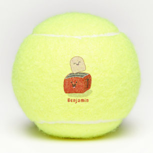 Cute kawaii toast and red toaster cartoon tennis balls