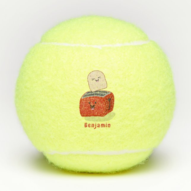 Cute kawaii toast and red toaster cartoon tennis balls (Front)