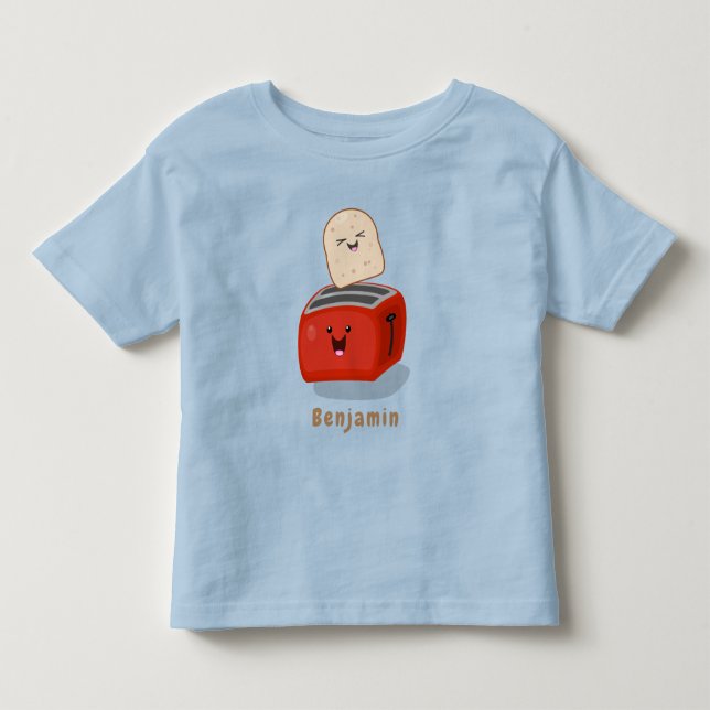 Cute kawaii toast and red toaster cartoon toddler t-shirt (Front)