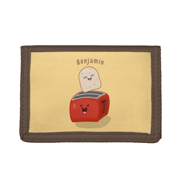 Cute kawaii toast and red toaster cartoon trifold wallet (Front)