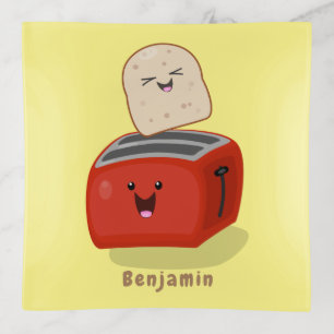 Cute kawaii toast and red toaster cartoon trinket tray