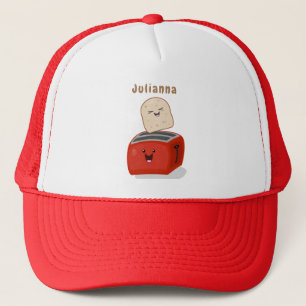 Cute kawaii toast and red toaster cartoon trucker hat