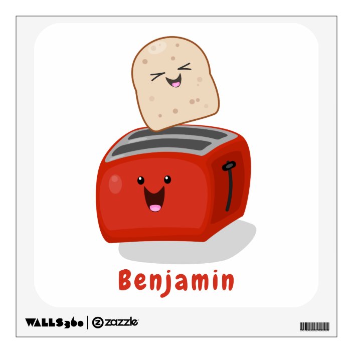 Cute kawaii toast and red toaster cartoon wall decal
