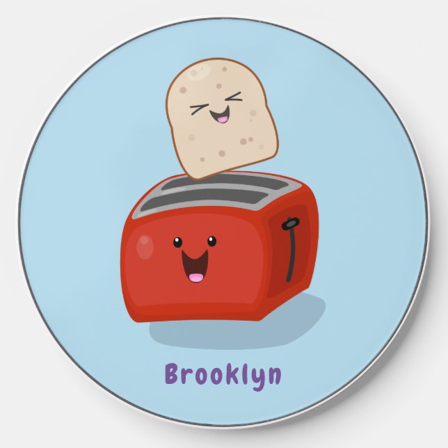 Cute kawaii toast and red toaster cartoon wireless charger  (Front)