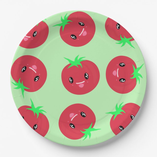 Cute kawaii Tomato Vegan Paper Plates (Front)