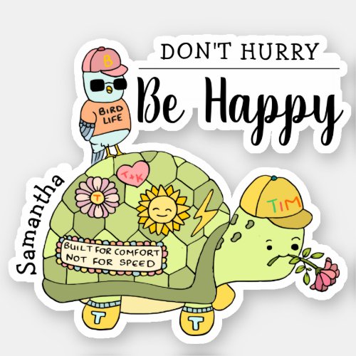 Cute Kawaii Tortoise Cartoon Be Happy Aesthetic Sticker