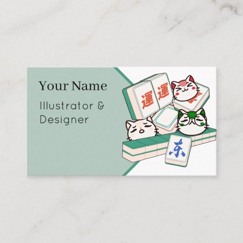 Cute Kawaii Trio of Mahjong Playing Cats Business Card