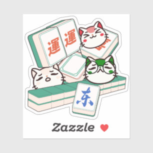 Cute Kawaii Trio of Mahjong Playing Cats Sticker