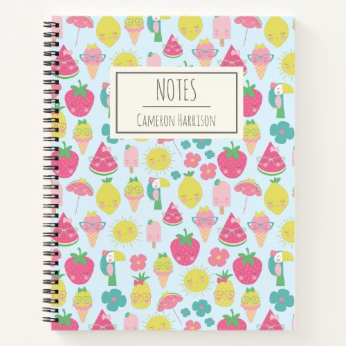 Cute Kawaii Tropical Fruit with Faces Personalized Notebook
