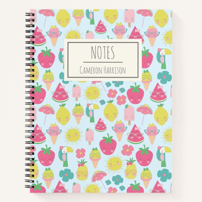 Cute Kawaii Tropical Fruit with Faces Personalized Notebook (Front)