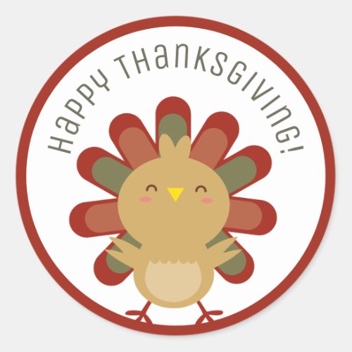 Cute Kawaii Turkey Happy Thanksgiving Classic Round Sticker