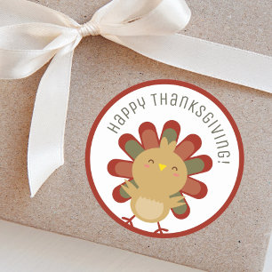 Cute Kawaii Turkey Happy Thanksgiving Classic Round Sticker