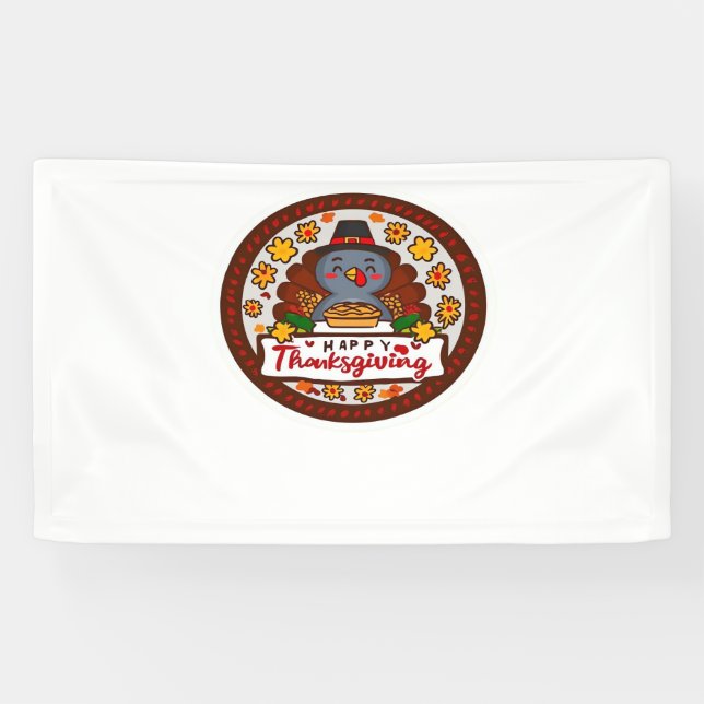 Cute Kawaii Turkey - Happy Thanksgiving Classic T- Banner (Horizontal)
