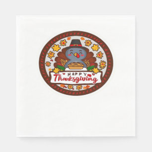 Cute Kawaii Turkey - Happy Thanksgiving Classic T- Napkins