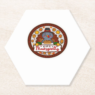 Cute Kawaii Turkey - Happy Thanksgiving Classic T- Paper Coaster