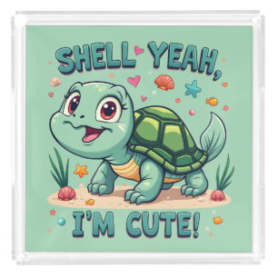 Cute Kawaii Turtle with Funny Pun Ocean Aesthetic Acrylic Tray